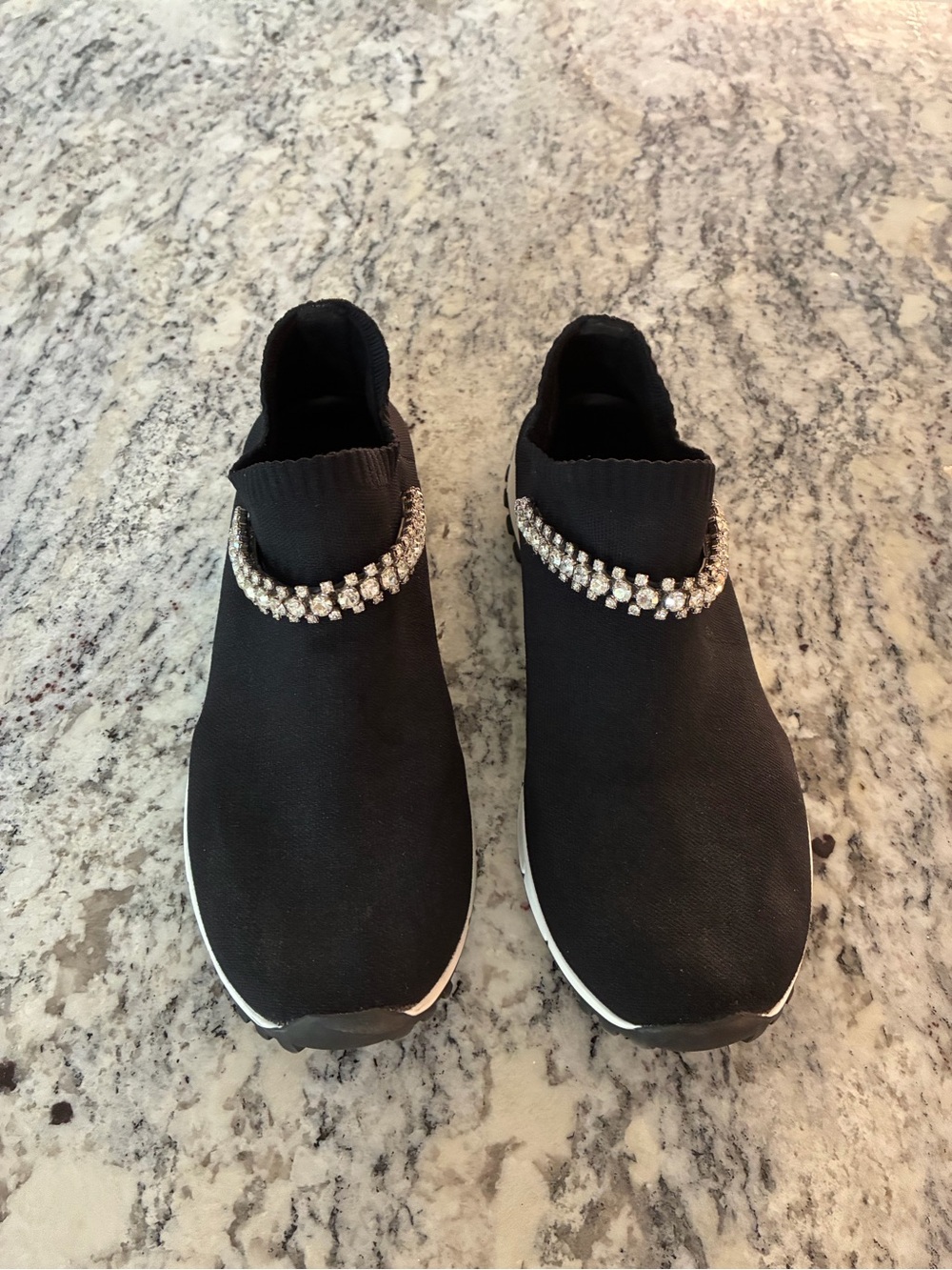 Jimmy Choo Black Knit Rhinestone Embellished Sneakers sz 8.5